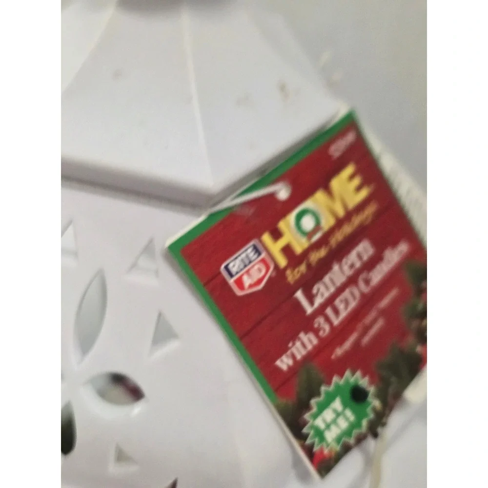 Rite Aid Home for the Holidays White Lantern 3 LED Candles Pinecones Deadstock